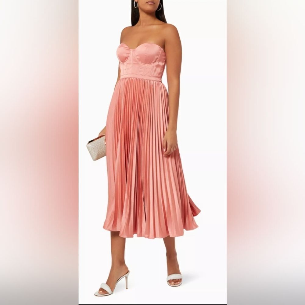 Elle Zeitoune Milan Bustier Pleated Midi Dress NWT Size Small Pink